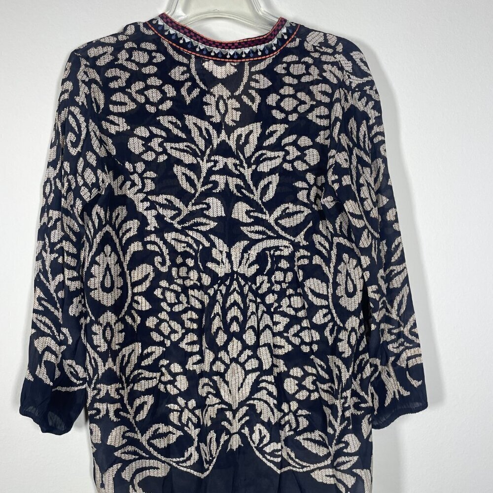 NWT! Karyn SEO Women's Embroidered Semi-Sheer Black Tan Blouse Small Viscose! - Picture 5 of 5